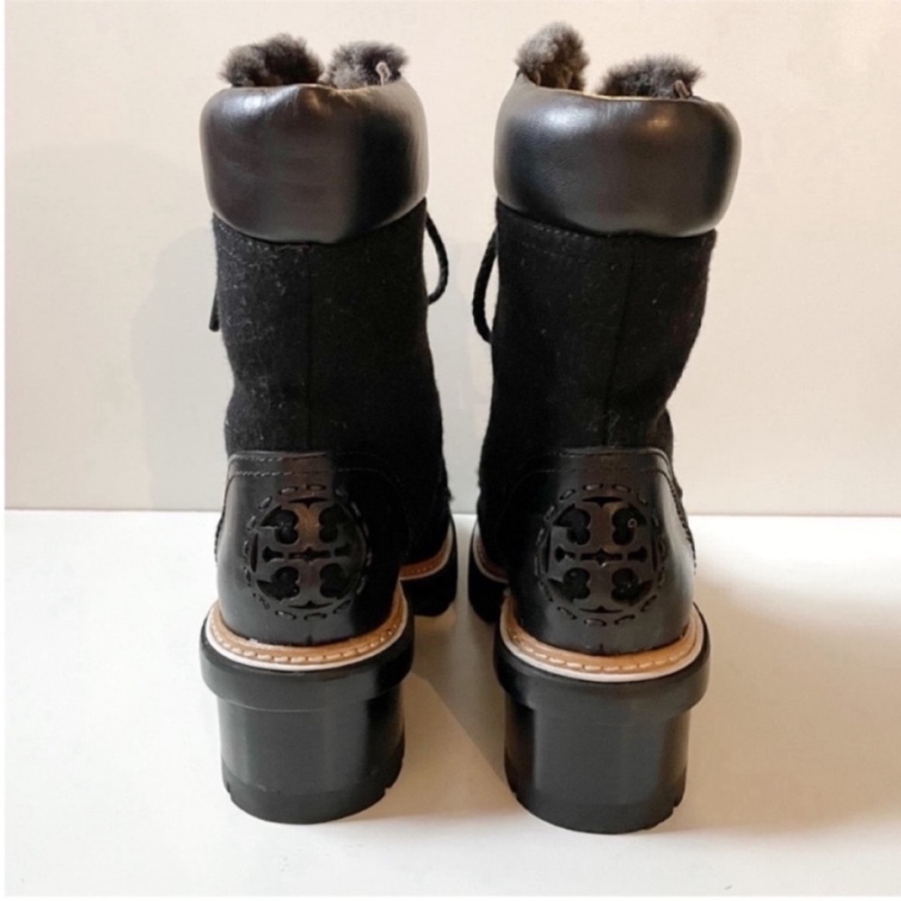 New Tory Burch Miller 60MM Black Lug Sole Shearling Boots Size 7.5 - Picture 4 of 13